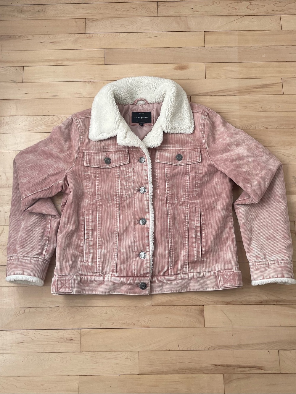 Lucky Brand Pink Sherpa-Lined Corduroy Jacket